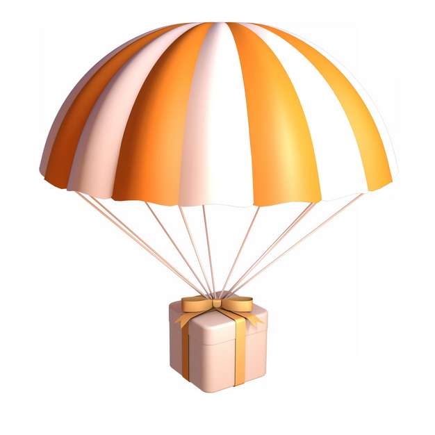 橙色白色降落伞吊着礼物盒909972png图片素材 漂浮元素-第1张