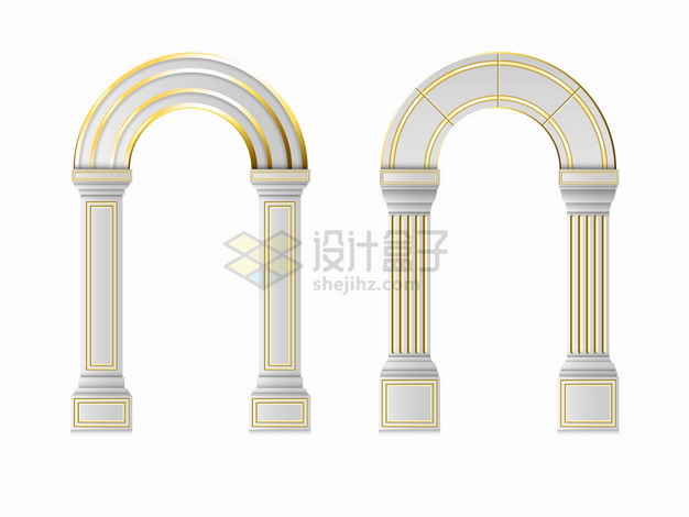 两款金色线条装饰的拱柱拱门拱形建筑png图片素材 建筑装修-第1张