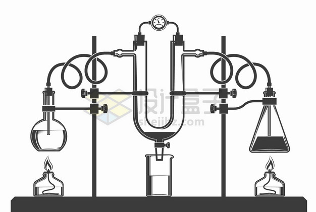 酒精灯平底烧瓶蒸馏器锥形瓶等化学实验仪器手绘插画png图片素材 科学地理-第1张