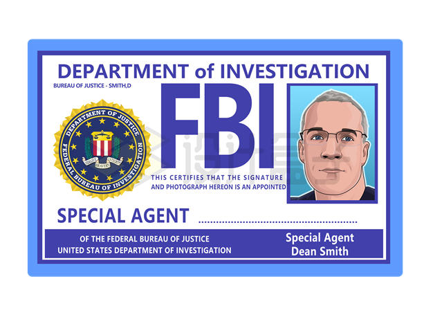 美国联邦调查局FBI警官证件PSD+PNG图片素材