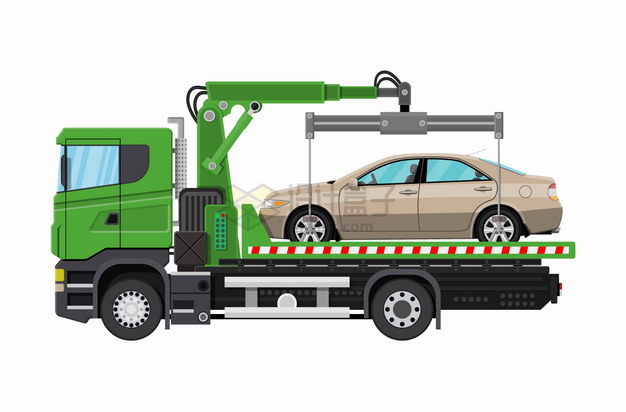 装轿车小汽车的绿色救援卡车拖车png图片素材 交通运输-第1张