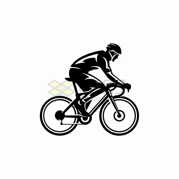 骑自行车的运动员卡通黑白插画png图片素材 交通运输-第1张