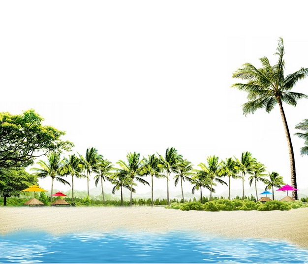 蔚蓝色大海和海滩已经椰子树旅游风景区520854png图片素材 生物自然-第1张