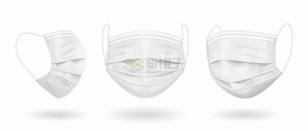 3个不同角度的白色一次性医用口罩医疗用品png图片素材 健康医疗-第1张