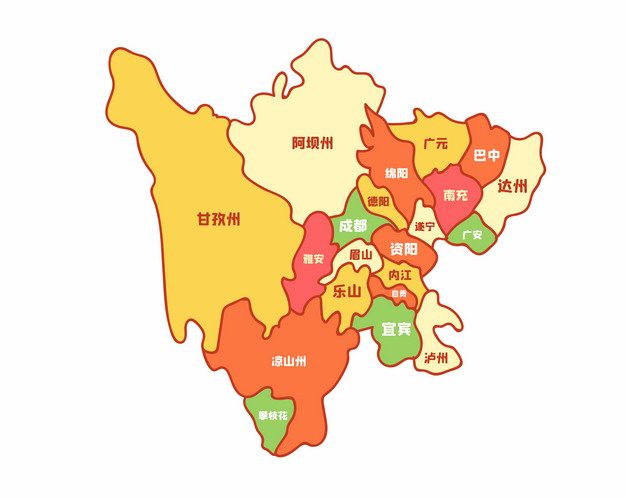 卡通风格四川省行政地图411384png图片素材