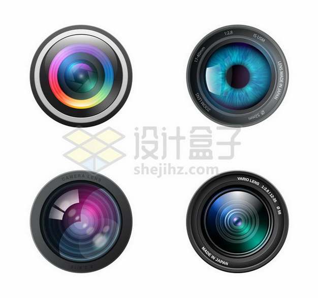 4款逼真的彩色照相机手机镜头748767png矢量图片素材