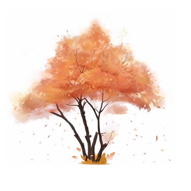 秋天飘落树叶的大树水彩插画2855png图片免抠素材 设计盒子