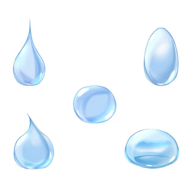 5款蓝色水滴水珠液体效果png图片免抠素材 设计盒子