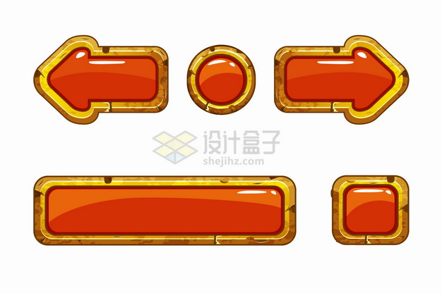 金色金属边框红色水晶按钮游戏方向键png图片素材 按钮元素-第1张