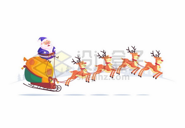 卡通驯鹿拉着圣诞老人和送礼物的圣诞车293296免抠矢量图片素材 节日素材-第1张