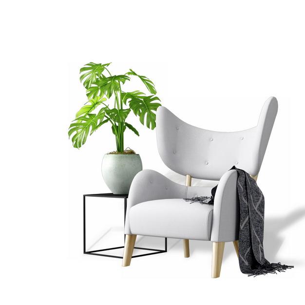 单人沙发椅子和花盆架上的盆栽植物940836免抠图片素材 建筑装修-第1张