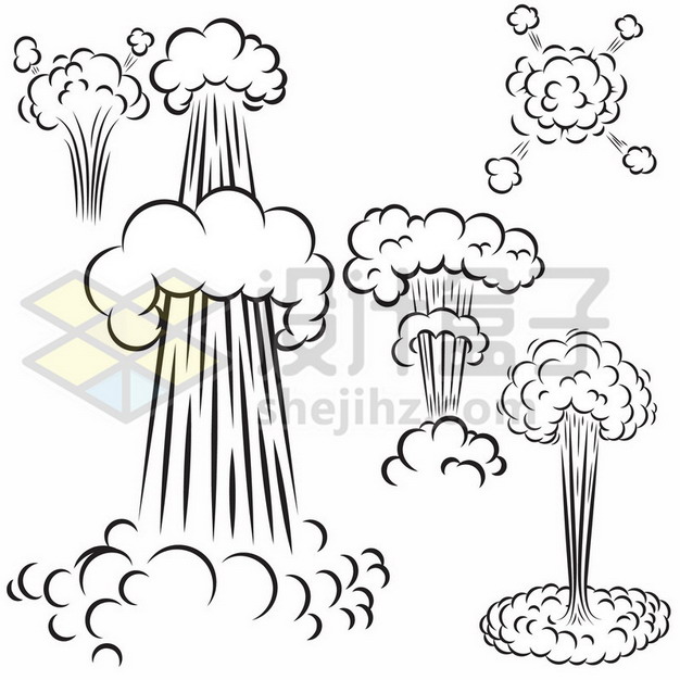 各种爆炸产生的蘑菇云和火箭尾焰漫画插画217438免抠矢量图片素材 军事科幻-第1张