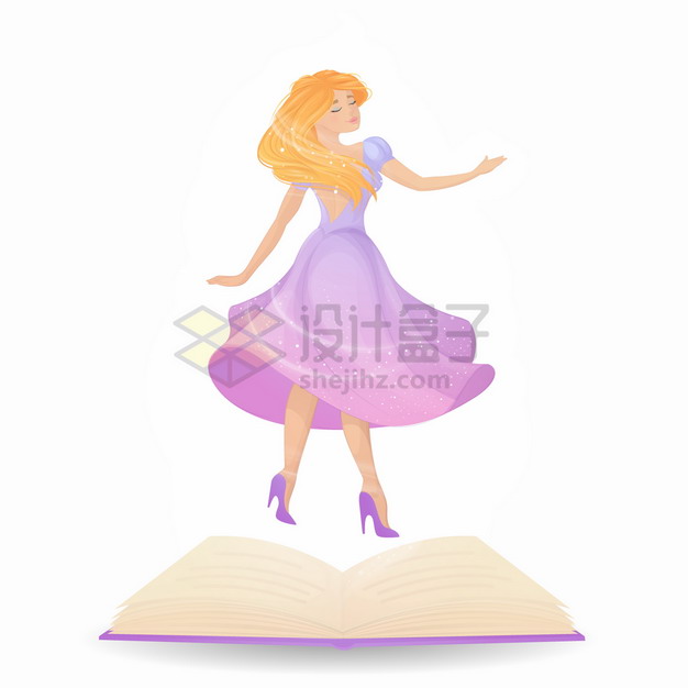 打开的书本魔法书上的美丽公主卡通女孩png图片素材 人物素材-第1张