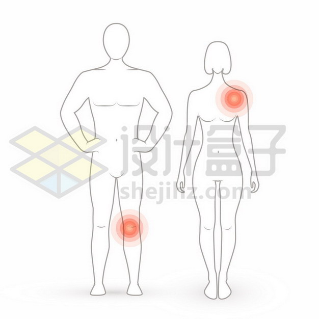 线条男女人体画像膝盖疼和肩痛示意图7958矢量图片免抠素材 设计盒子