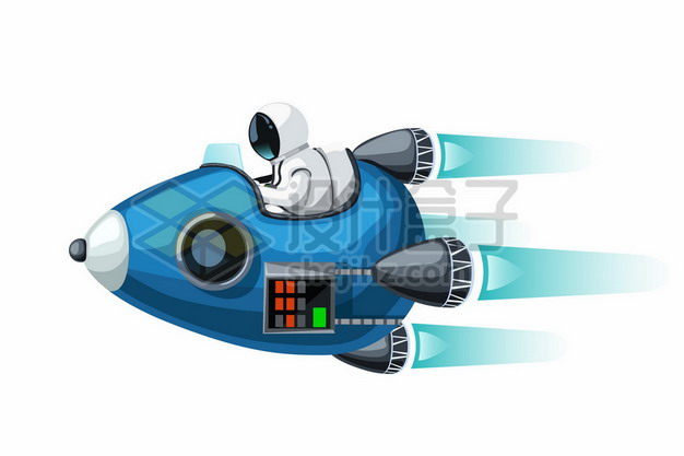 卡通宇航员坐在蓝色火箭上高速飞行346333图片免抠矢量素材 军事科幻-第1张