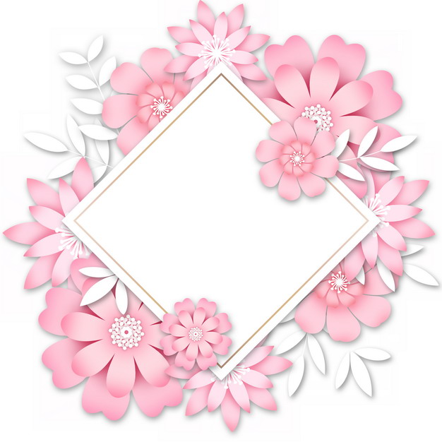 3D立体浮雕风格粉色花朵组成的菱形文本框标题框信息框779978png图片素材 边框纹理-第1张