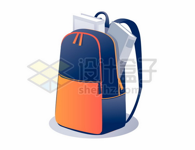 蓝橙色书包双肩包中的书本文件434281eps矢量图片素材 教育文化-第1张