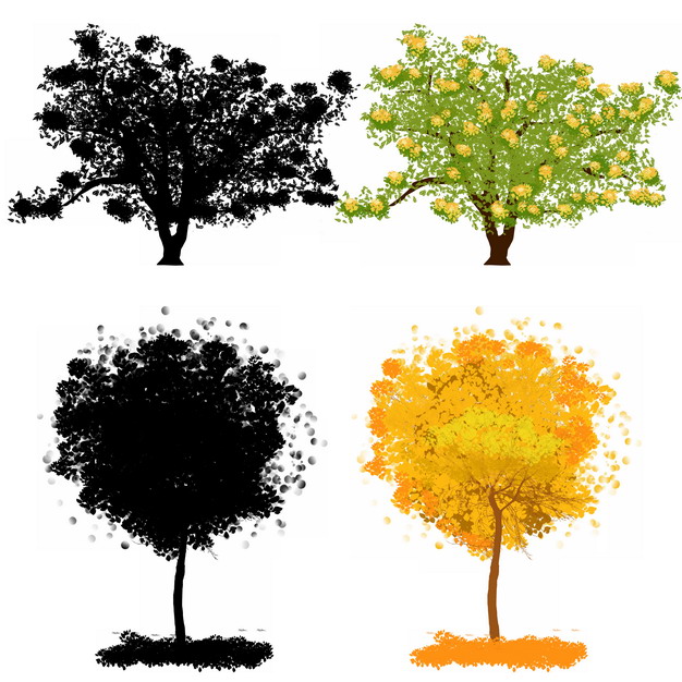 水彩画风格大树和树木剪影628070png图片素材 生物自然-第1张