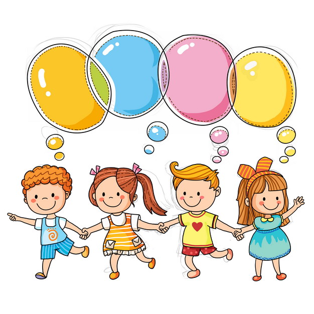 四个卡通小朋友和彩色气泡对话框儿童节插画878043图片素材 节日素材-第1张