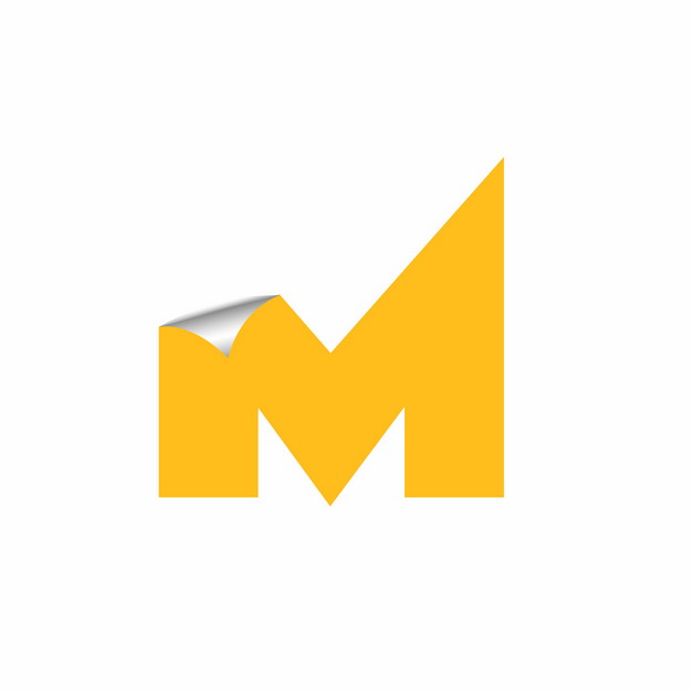 3D立体翘边贴纸黄色大写字母M字体logo设计438655EPS免抠图片素材 字体素材-第1张