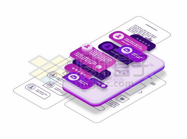 3D风格紫色手机上的聊天APP信息窗口497635eps矢量图片素材 IT科技-第1张