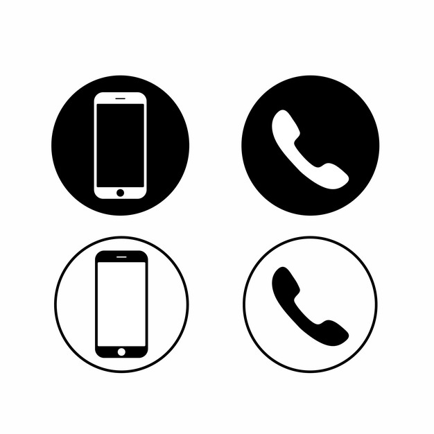 黑白色两套电话和手机186349等矢量图标图片素材 图标-第1张