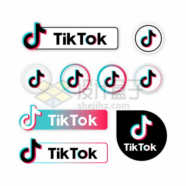 9款彩色发光效果的抖音TikTok标志logo图标819157矢量图片免抠素材 标志LOGO-第1张