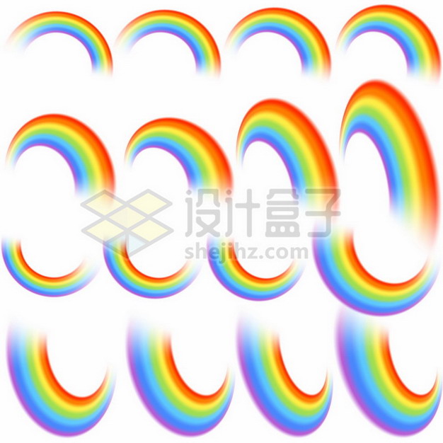16个不同角度的七彩虹圆环图案117420矢量图片免抠素材 装饰素材-第1张