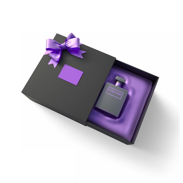 打开包装的精美黑色紫色礼物盒中的高档男士香水172618png图片免抠素材 生活素材-第1张