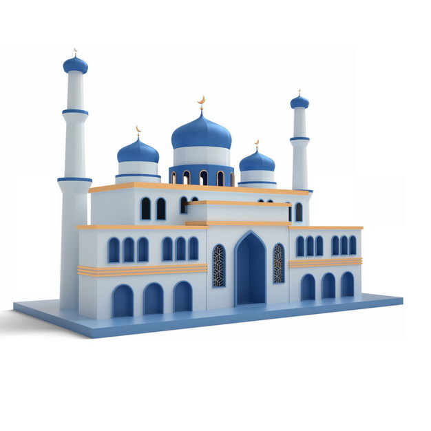 3D立体蓝顶的淡蓝色阿拉伯伊斯兰清真寺建筑877065png图片素材 建筑装修-第1张