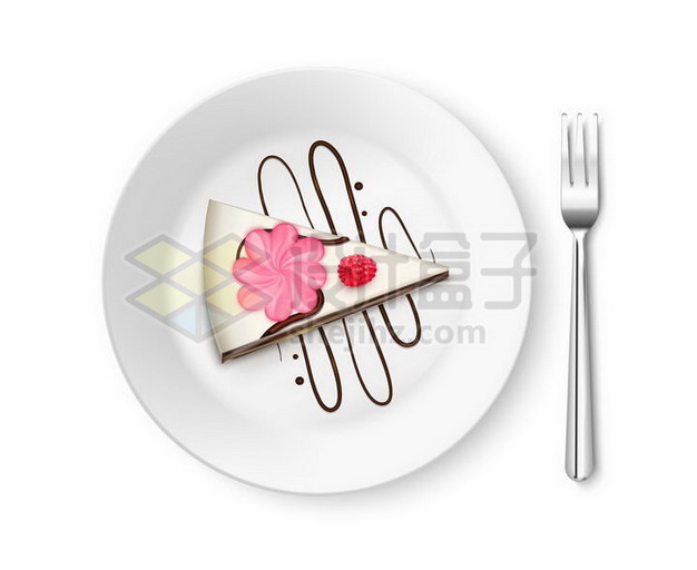 白色盘子中的奶油巧克力蛋糕和叉子美味西餐752135png矢量图片素材 生活素材-第1张