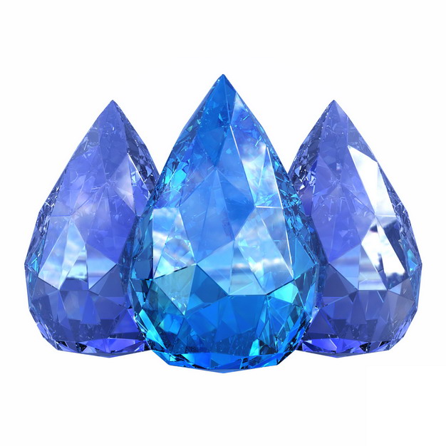 三颗切割好的蓝色钻石蓝水晶蓝宝石816184png图片素材