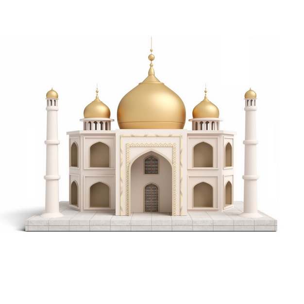 3D立体金顶的米白色阿拉伯伊斯兰清真寺建筑641320png图片素材 建筑装修-第1张