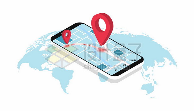 淡蓝色世界地图和手机上的立体地图导航568009图片素材 交通运输-第1张