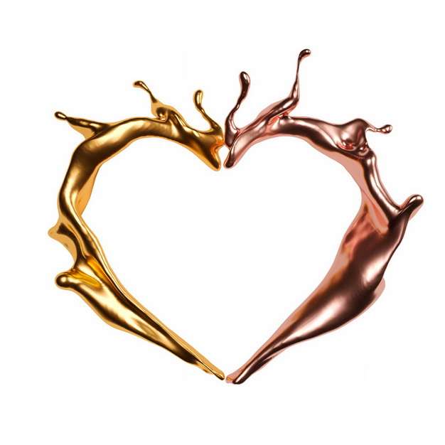 抽象金色和铜色的金属液体组成的心形图案407017png图片素材