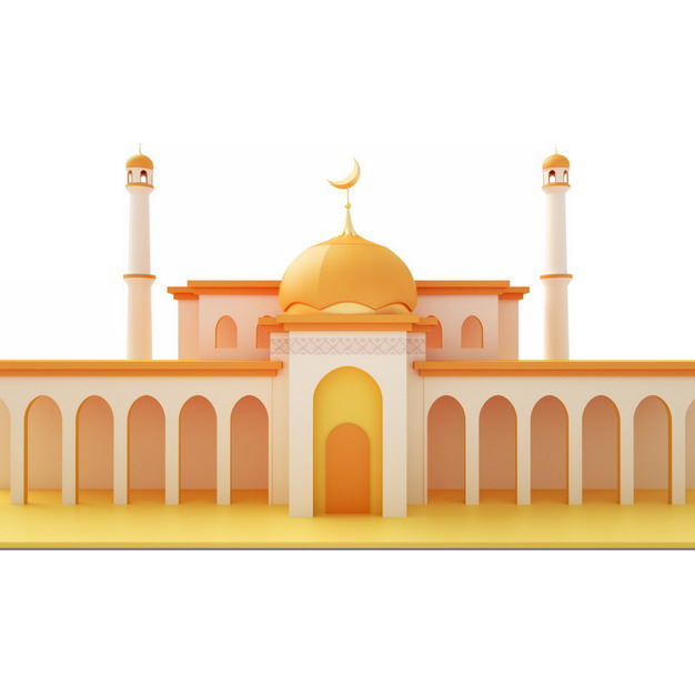 3D立体黄顶的金色阿拉伯伊斯兰清真寺建筑431543png图片素材 建筑装修-第1张