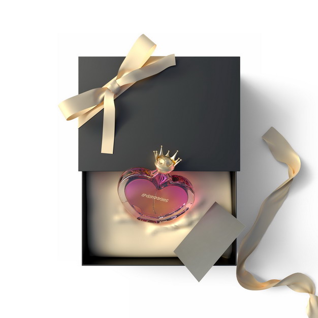 打开包装的精美黑色金色礼物盒中的高档香水763544png图片免抠素材 生活素材-第1张