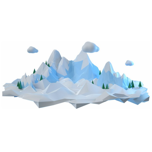 3D立体低多边形风格悬空岛上的淡蓝色雪山风景628318png图片免抠素材 生物自然-第1张
