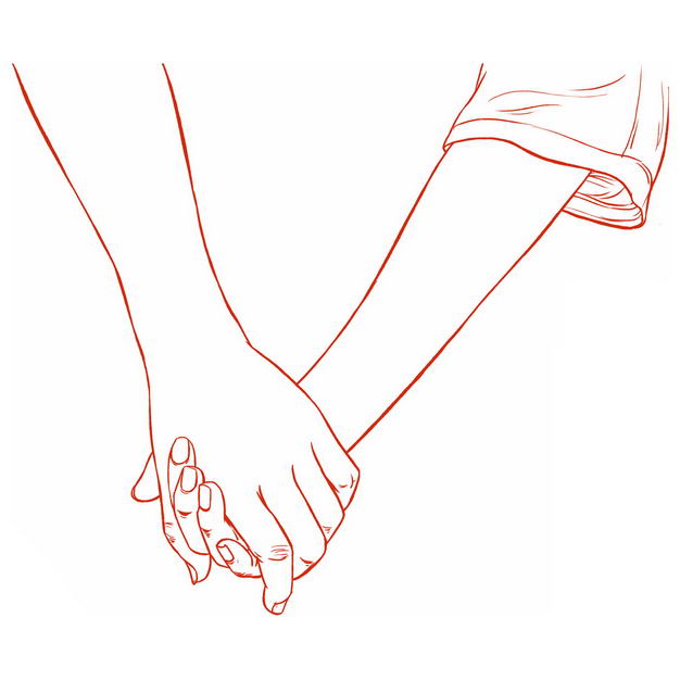 手牵手的情侣情人节手绘线条素描插画337792免抠图片素材