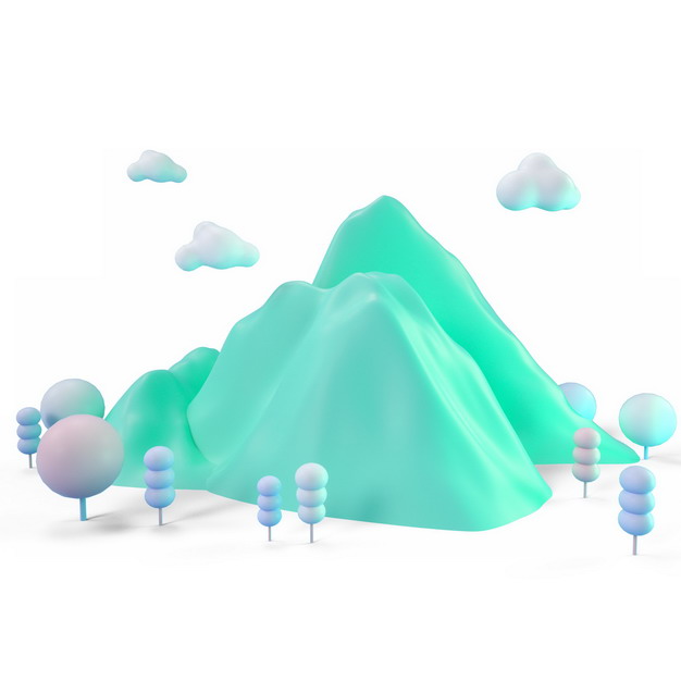 3D立体风格海蓝色的高山和森林风景269339png图片免抠素材 生物自然-第1张