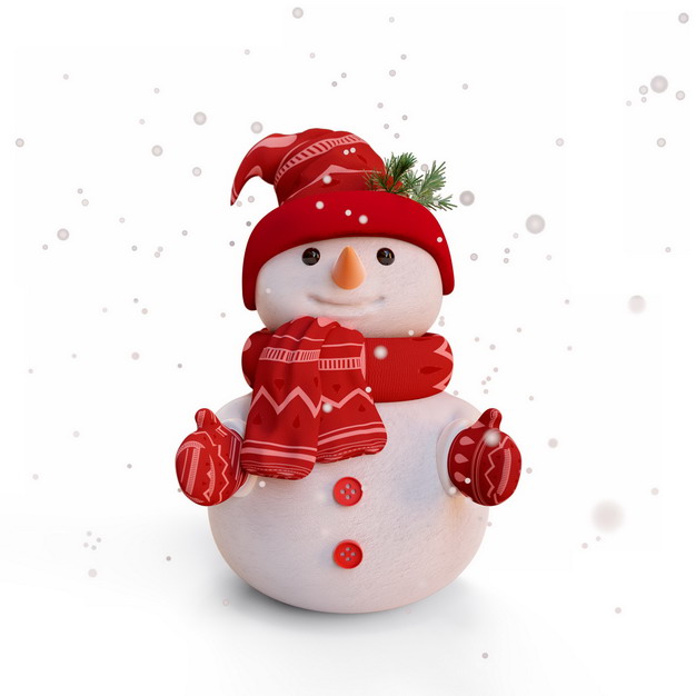 大雪天里戴着红色帽子围巾和手套的卡通雪人png图片素材 设计盒子