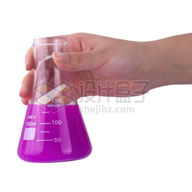 一只手拿着紫色液体的锥形烧瓶等化学实验仪器3939307png图片免抠素材 科学地理-第1张