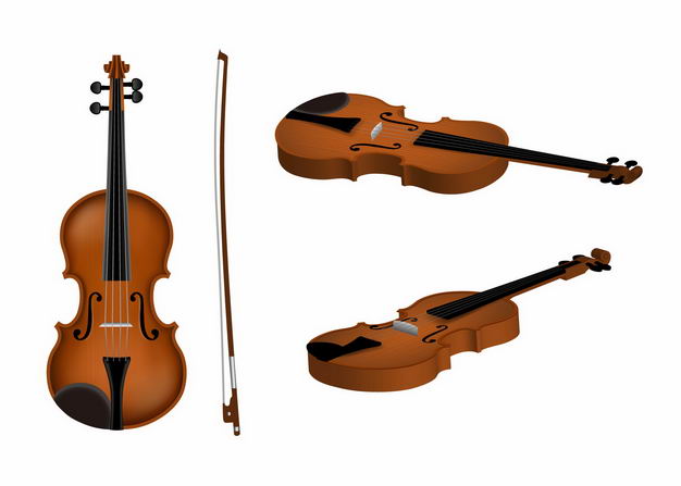 三种角度的小提琴音乐弦乐器和琴弓4387959EPS图片免抠素材 休闲娱乐-第1张