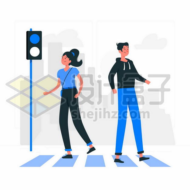卡通男女正在斑马线上过马路交通安全配图2456324png图片免抠素材 交通运输-第1张