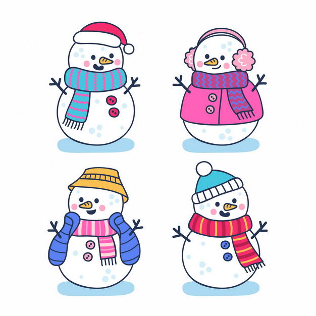四款可爱的彩色围巾卡通雪人5920232png图片免抠素材 人物素材-第1张