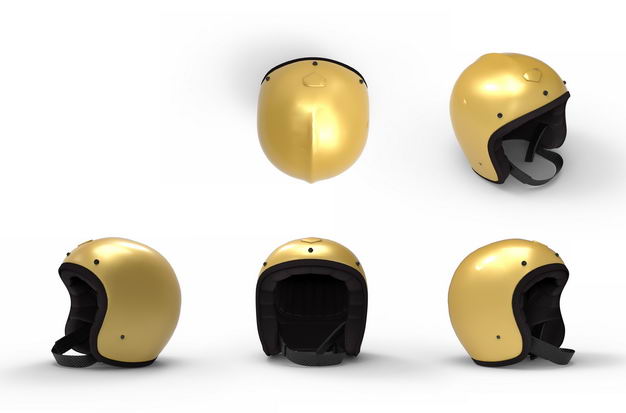 五款3D渲染的金色头盔摩托车头盔8009082png图片免抠素材 生活素材-第1张