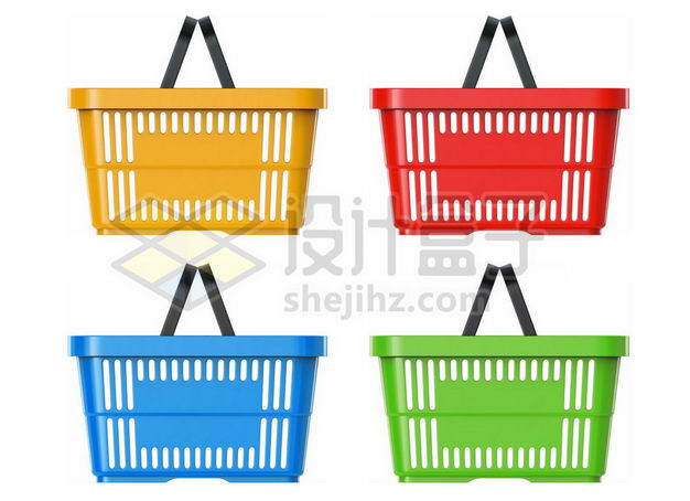 黄色红色蓝色和绿色超市购物篮塑料手提篮5316142PSD图片免抠素材 生活素材-第1张