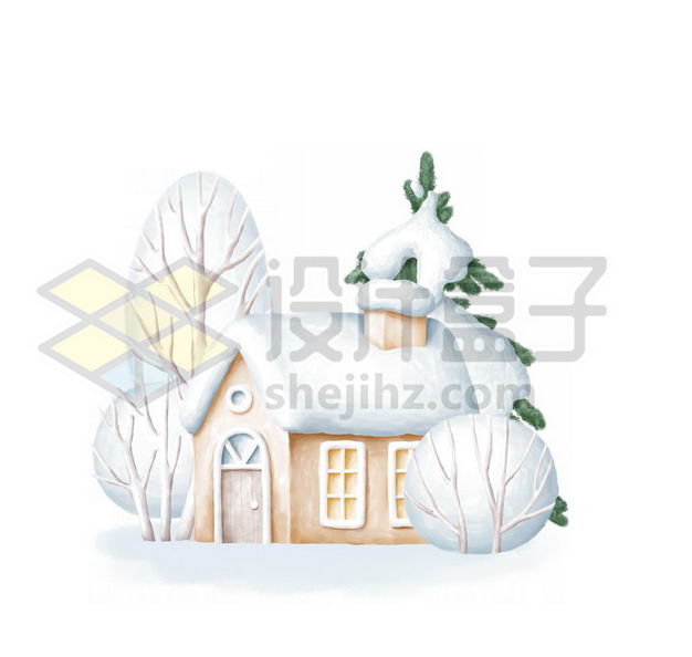 3D卡通风格冬天大雪覆盖的小房子1852341PSD图片免抠素材 建筑装修-第1张