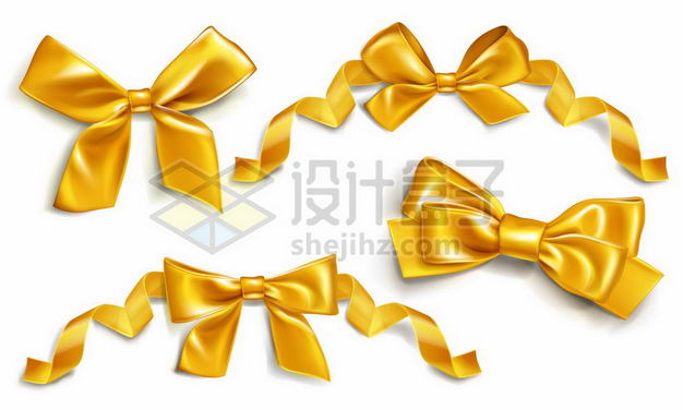 各种金色金属光泽蝴蝶结彩色飘带装饰5308374png图片免抠素材 装饰素材-第1张
