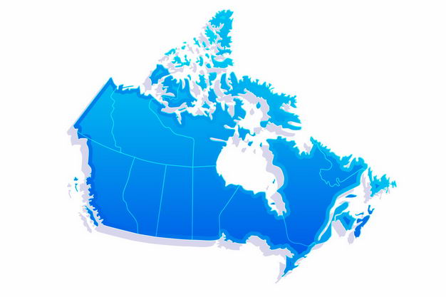 蓝色带阴影3D立体加拿大地图3433359png图片免抠素材 科学地理-第1张